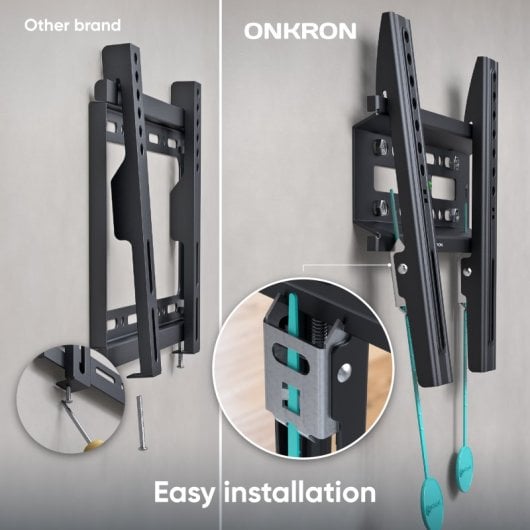 Support mural TV Onkron de 17 à 43 pouces - Support mural TV universel avec poids jusqu'à 30 kg - Bras mural TV avec Vesa de 75x75 à 200x200 / Support mural TV fixe FM1-B Noir