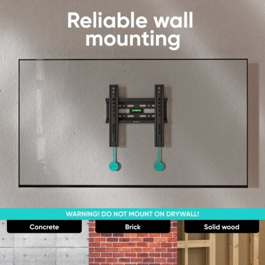 Support mural TV Onkron de 17 à 43 pouces - Support mural TV universel avec poids jusqu'à 30 kg - Bras mural TV avec Vesa de 75x75 à 200x200 / Support mural TV fixe FM1-B Noir
