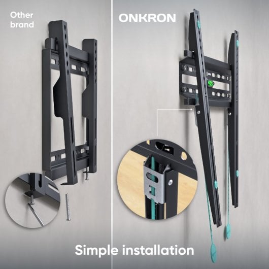 Support mural TV Onkron 32 à 65 pouces - Support mural TV universel avec poids jusqu'à 50 kg - Support mural TV fixe avec Vesa max 400x400 mm / Support mural TV fixe FM2-B Noir