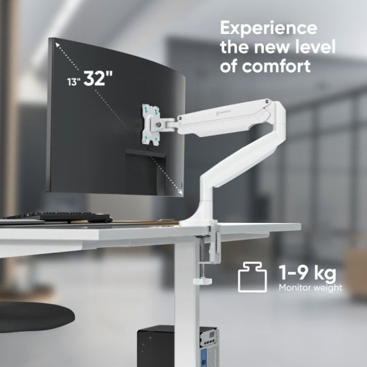 Onkron G100-w Brazo para Monitor 13-32" Peso 9Kg Vesa 75x75/100x100 Giratorio e Inclinable Blanco