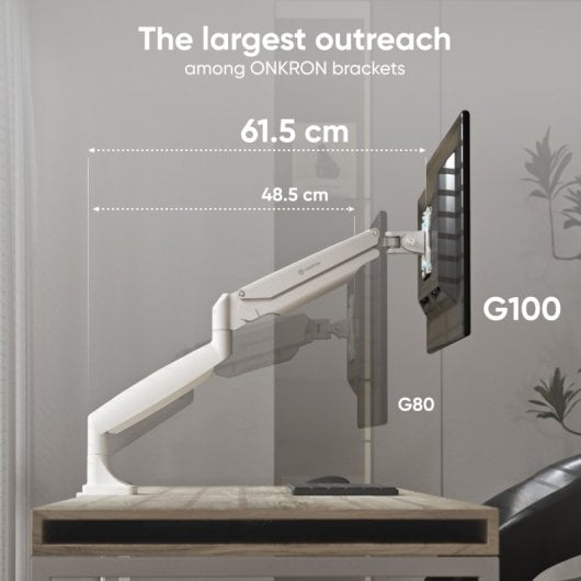 Onkron G100-w Brazo para Monitor 13-32" Peso 9Kg Vesa 75x75/100x100 Giratorio e Inclinable Blanco