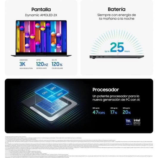 Samsung Galaxy Book5 Pro Dynamic AMOLED 2X Intel Core Ultra 7 258V/32GB/1TB SSD/14" Táctil