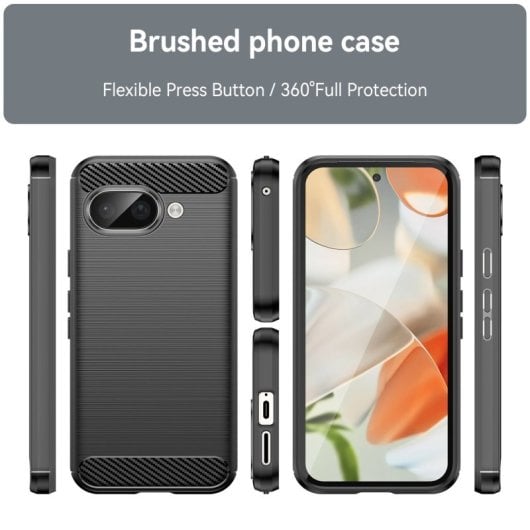 Max Power Digital Funda Fibra de Carbono Carcasa Antigolpes Silicona Negra para Google Pixel 9a