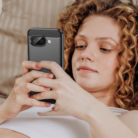 Max Power Digital Funda Fibra de Carbono Carcasa Antigolpes Silicona Negra para Google Pixel 9a