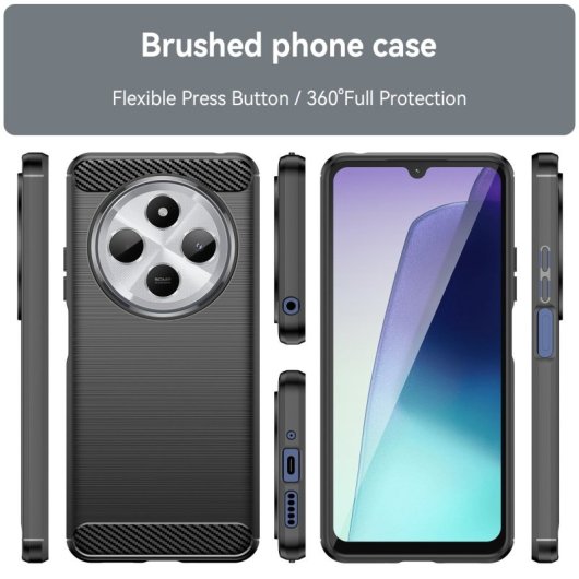 Max Power Digital Funda Fibra de Carbono Antigolpes Silicona Negra para Xiaomi Redmi 14C / POCO C75