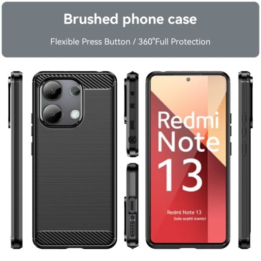 Max Power Digital Funda Fibra de Carbono Antigolpes Silicona Negra para Xiaomi Redmi Note 13 4G