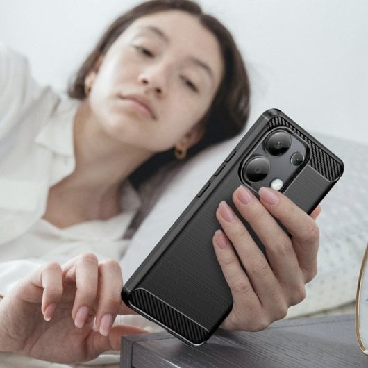 Max Power Digital Funda Fibra de Carbono Antigolpes Silicona Negra para Xiaomi Redmi Note 13 4G