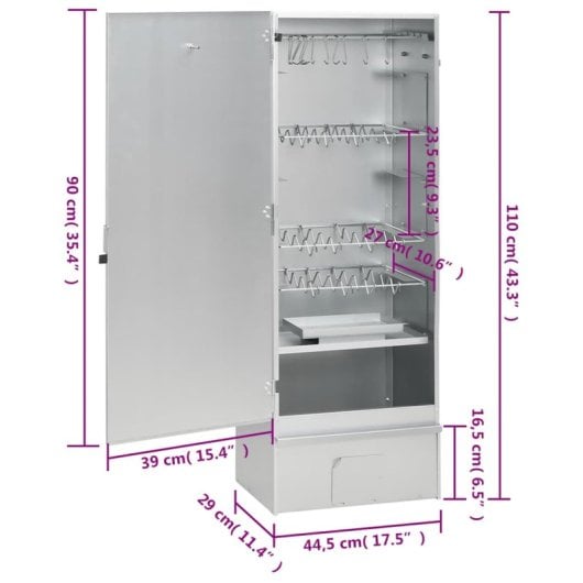Vidaxl 3187617 Defumador com Mesa em Aço Galvanizado