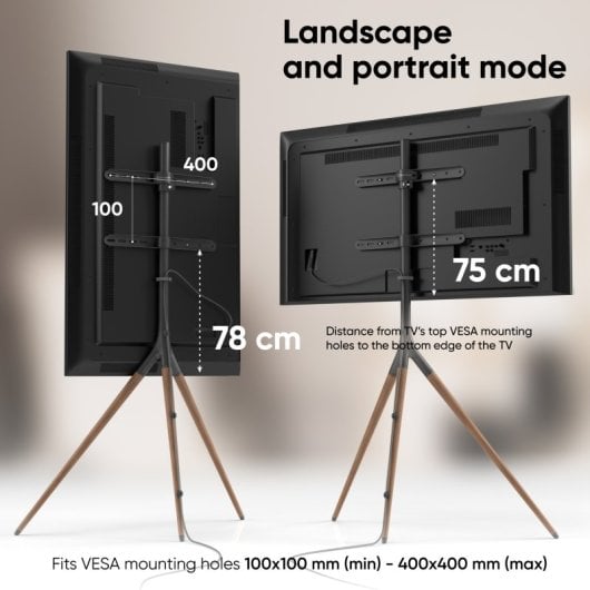 Onkron Support TV et trépied TV au sol 32 à 65 pouces - Support TV universel avec poids jusqu'à 35 kg - Support TV au sol avec Max Vesa 400x400 / Support TV pivotant TS1220-B Noir