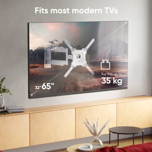 Support mural pour téléviseur Onkron de 32 à 65 pouces - Support mural pour téléviseur avec pince jusqu'à 35 kg - Bras TV universel avec Vesa max 400 x 400 mm / Support mural pour téléviseur inclinable et pivotant M4-w Blanc