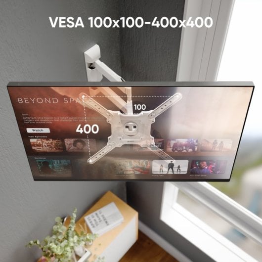 Support mural pour téléviseur Onkron de 32 à 65 pouces - Support mural pour téléviseur avec pince jusqu'à 35 kg - Bras TV universel avec Vesa max 400 x 400 mm / Support mural pour téléviseur inclinable et pivotant M4-w Blanc