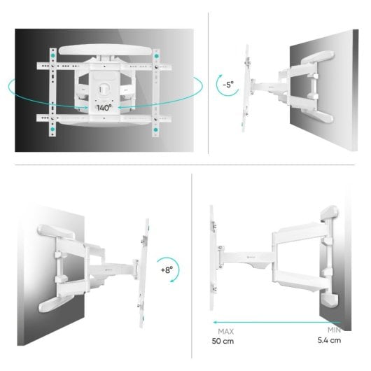 Onkron M6L-W Soporte Brazo Tv Giratorio e Inclinable De 40 A 75" Hasta 45,5 Kg Vesa 600x400 Blanco