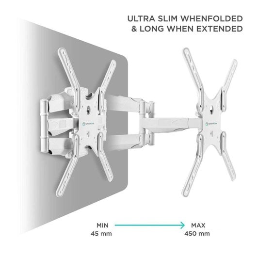 Support TV Onkron 37 à 70 pouces - Support mural pour téléviseur avec poids jusqu'à 36,4 kg - Support mural pour téléviseur suspendu avec Vesa 100x100 - Vesa 400x400 mm / Support TV pivotant et inclinable M5-w Blanc