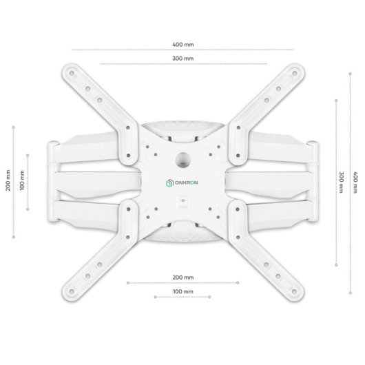 Support TV Onkron 37 à 70 pouces - Support mural pour téléviseur avec poids jusqu'à 36,4 kg - Support mural pour téléviseur suspendu avec Vesa 100x100 - Vesa 400x400 mm / Support TV pivotant et inclinable M5-w Blanc