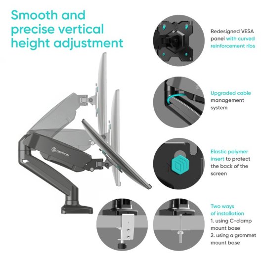 Supporto per monitor Onkron G160-B da 13 a 32" con doppio braccio, fino a 8 kg, Vesa 100x100, nero