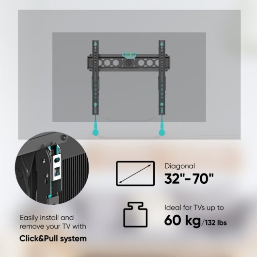 Support TV Onkron pour téléviseurs de 32 à 70 pouces - Support mural TV universel avec poids jusqu'à 60 kg - Support mural TV avec Vesa 75x75 - 400x400 mm / Support mural TV inclinable Tm5-b Noir