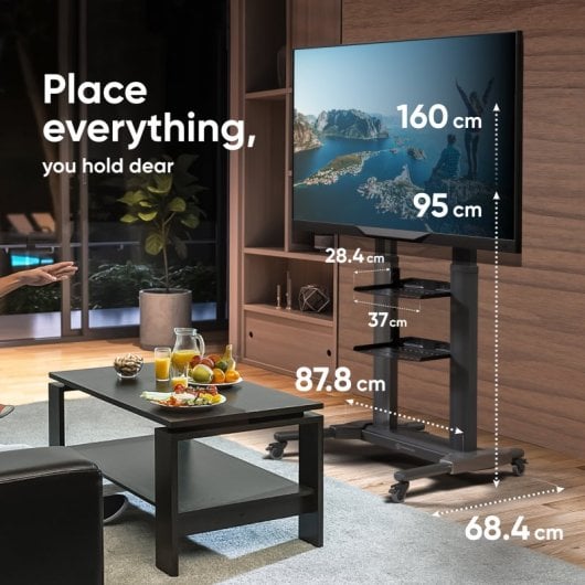 Onkron TS2771-B Soporte Pie Regulable con Ruedas TV 40 A 80" Hasta 55Kg Vesa 700x400 Negro