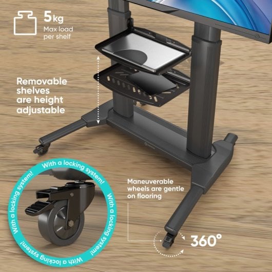 Onkron TS2771-B Soporte Pie Regulable con Ruedas TV 40 A 80" Hasta 55Kg Vesa 700x400 Negro