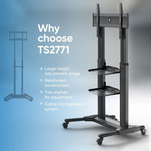 Onkron TS2771-B Soporte Pie Regulable con Ruedas TV 40 A 80" Hasta 55Kg Vesa 700x400 Negro