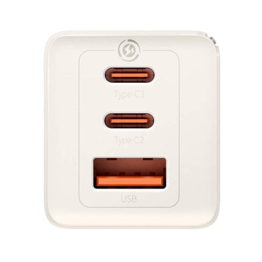 Chargeur Baseus GaN5 Pro 2 USB-C et 1 USB 65W Blanc + Câble USB-C vers USB-C 100W blanc