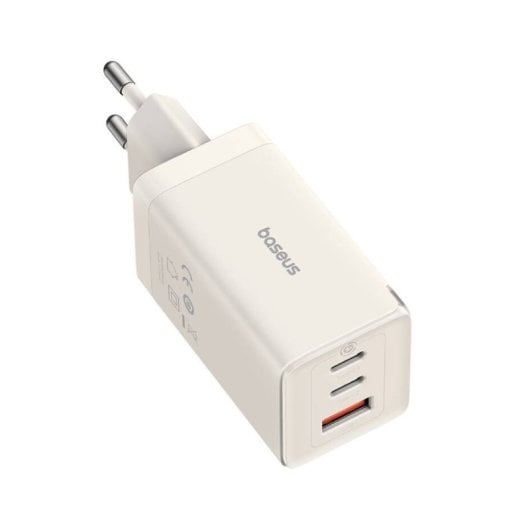 Chargeur Baseus GaN5 Pro 2 USB-C et 1 USB 65W Blanc + Câble USB-C vers USB-C 100W blanc