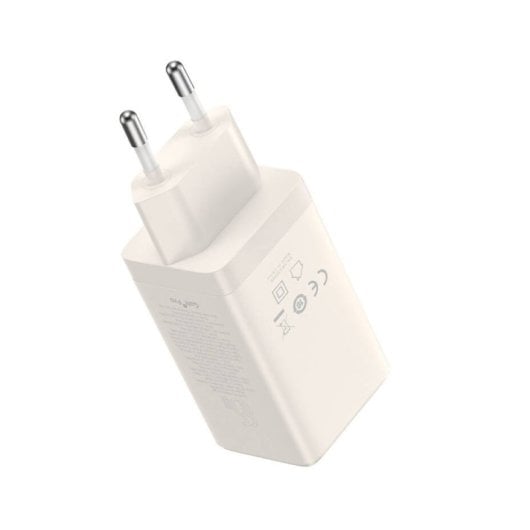 Chargeur Baseus GaN5 Pro 2 USB-C et 1 USB 65W Blanc + Câble USB-C vers USB-C 100W blanc