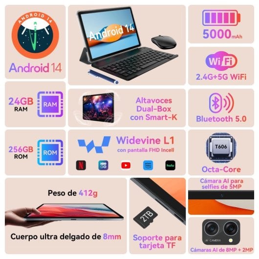 BESTTAB A20 10" 8GB/256GB Tablet Android 14 Gris + Teclado Bluetooth