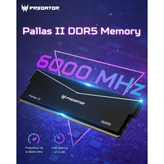 Acer Predator Pallas II DDR5 6000MHz 32GB 2x16GB CL34 Preta Intel XMP 3.0 e AMD EXPO