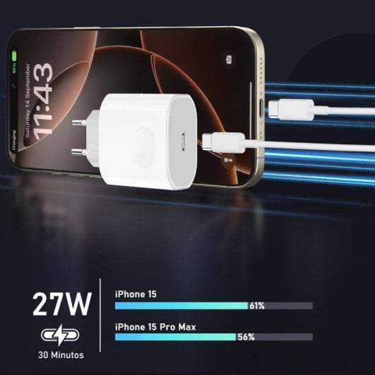 Klack Carregador de Carga Rápida com Cabo USB Tipo-C Trançado Compatível com iPhone 15/16 Branco