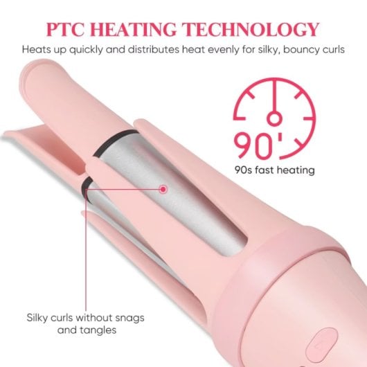 Klack Curler Rizador de Pelo Automático con 4 Ajustes de Temperatura, Sin Daño, Rosa