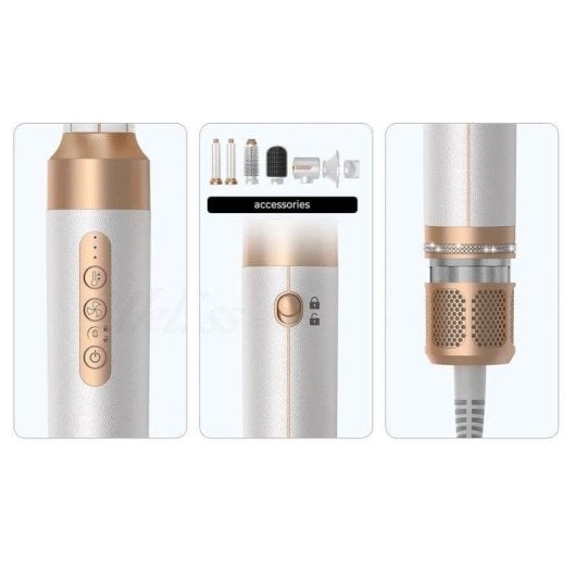 Klack Hot Air Styler 7 en 1 Secador de Pelo Profesional de Alta Velocidad 110000RPM Blanco/Cobre