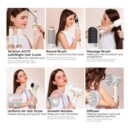 Klack Hot Air Styler 7 em 1 Secador de Cabelo Profissional de Alta Velocidade 110000RPM Branco/Cobre