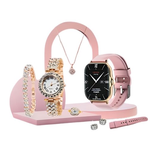 Klack A58 Plus Reloj Smartwatch Rosa + Set de Bisutería: Elegancia y Conectividad en un Solo Paquete