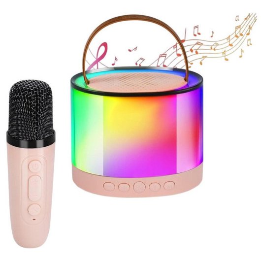 Klack Altavoz Portátil de Karaoke con Un Micrófono, Luces LED y Efectos de Cambio de Voz Rosa