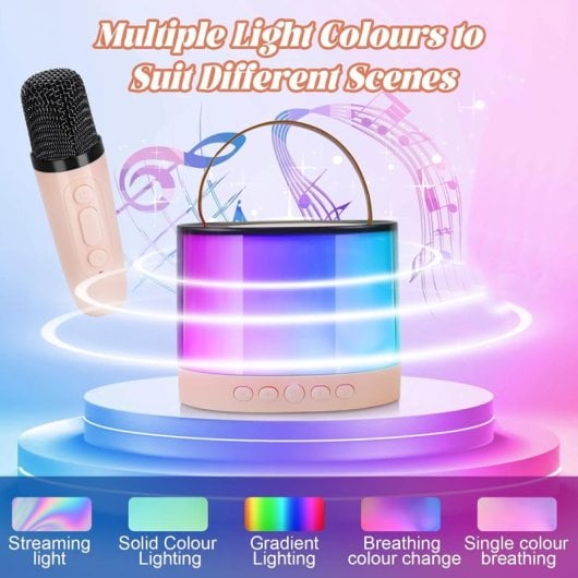 Klack Altavoz Portátil de Karaoke con Un Micrófono, Luces LED y Efectos de Cambio de Voz Rosa