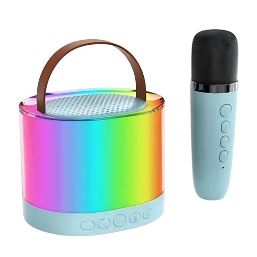 Klack Altavoz Portátil de Karaoke con Un Micrófono, Luces LED y Efectos de Cambio de Voz Azul