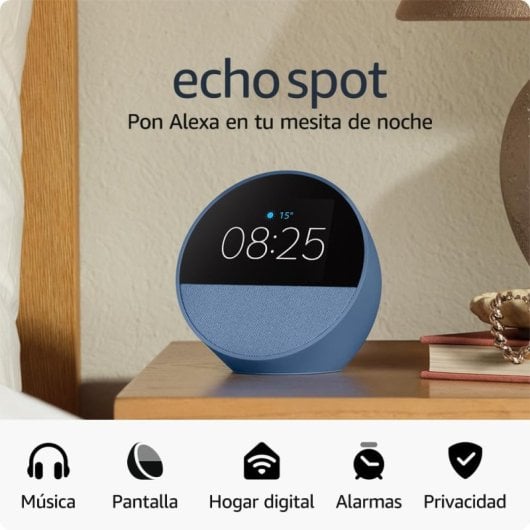 Novo Amazon Echo Spot Smart Alarm Clock com som de qualidade e Alexa Azul