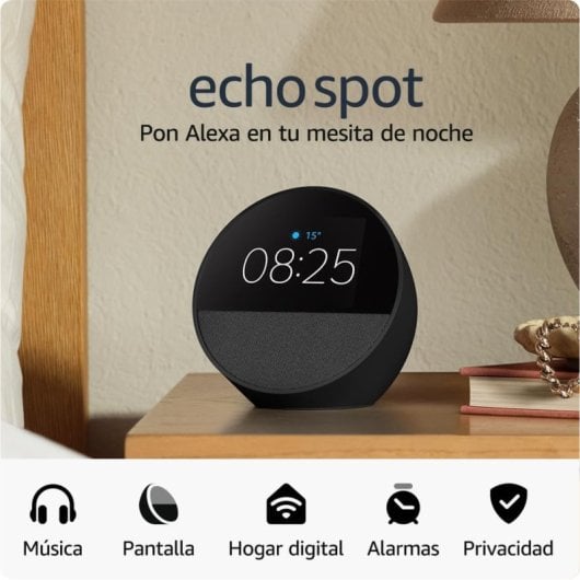 Nouveau réveil intelligent Amazon Echo Spot avec son de qualité et Alexa Noir