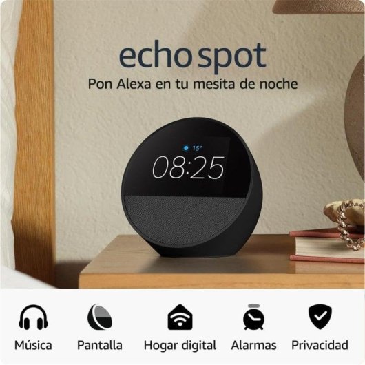 Nouveau réveil intelligent Amazon Echo Spot avec son de qualité et Alexa Noir