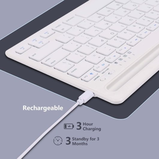 Klack Teclado Multidispositivo Recargable Bluetooth de 2 Canales en Español (Incluye Ñ) Blanco