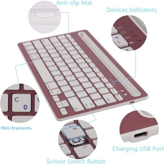 Klack Teclado Multidispositivo Recargable Bluetooth de 2 Canales en Español (Incluye Ñ) Rosa