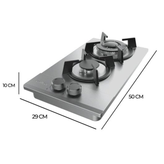 Placa de gas Cecotec Bolero Squad G 2200S 2 fuegos WOK 5,25 kW Inoxidable