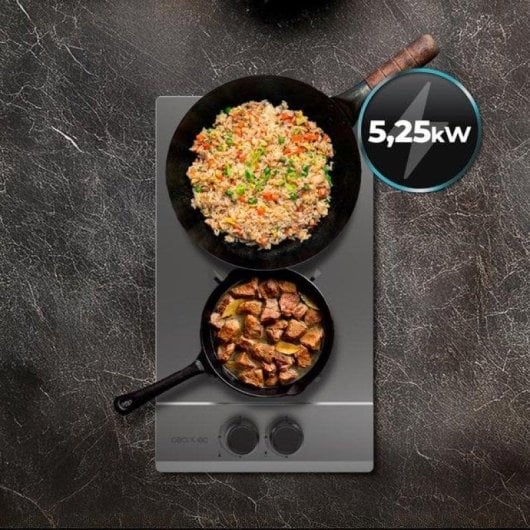 Placa de gas Cecotec Bolero Squad G 2200S 2 fuegos WOK 5,25 kW Inoxidable