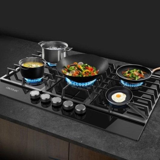 Placa de gás Cecotec Bolero Squad G 5200F 5 queimadores 11kW cristal preto