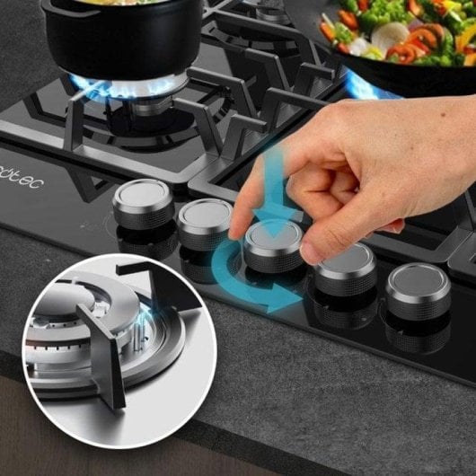 Placa de gás Cecotec Bolero Squad G 5200F 5 queimadores 11kW cristal preto