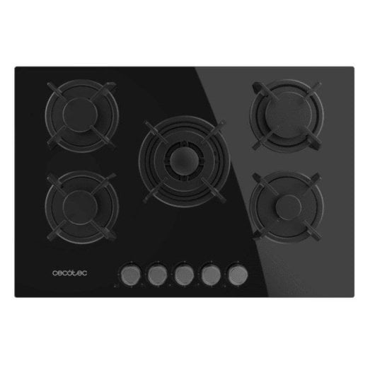 Placa de gás Cecotec Bolero Squad G 5200S 5 queimadores 11 kW preta WOK