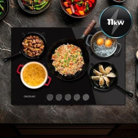 Placa de gás Cecotec Bolero Squad G 5200S 5 queimadores 11 kW preta WOK