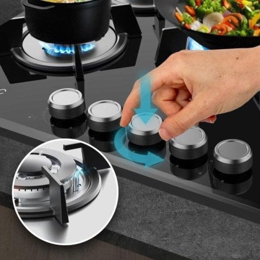 Placa de gás Cecotec Bolero Squad G 5200S 5 queimadores 11 kW preta WOK