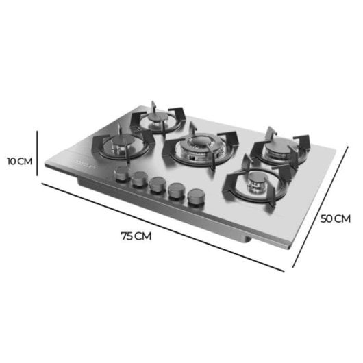 Placa de gas Cecotec Bolero Squad G 5200S 5 fuegos 11kW inox WOK eléctrico