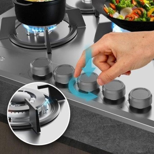 Placa de gas Cecotec Bolero Squad G 5200S 5 fuegos 11kW inox WOK eléctrico